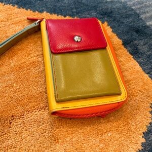 Colorful Leather Zip Around Wallet, Wristlet